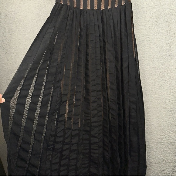 Tracy Reese Evening Dress Womens 4 Black Pleated Illusion Striped Knit Maxi - Picture 4 of 10